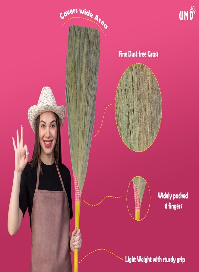 UMD 6 Finger Dustfree Natural Grass Broom, No backpain Broom, Jadoo Marne wala, jaduu dusting Sweeping Floor Cleaning Pack of 1 - Image 3